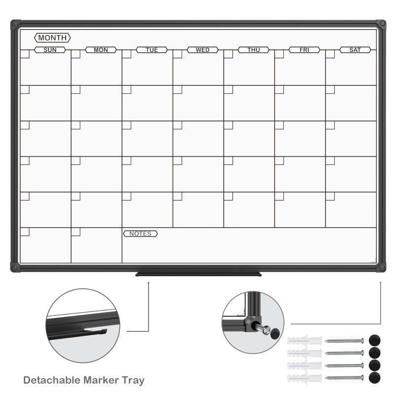 JILoffice Dry Erase Calendar Whiteboard - Magnetic White Board Calendar Monthly 36 X 24 Inch, Black Aluminum Frame Wall Mounted Board for Office Home and School - Image 2